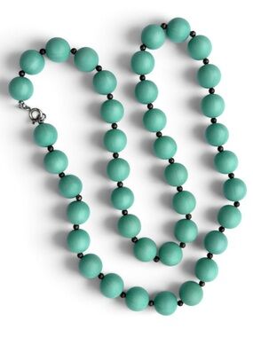 Vintage Chunky Round Beaded Necklace W/Spacer Beads Matte Seafoam Mint Green 23”